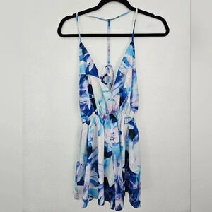 L'Atiste‎ by Amy Floral Print Halter Neckline Ruched Waist Romper Women's Medium